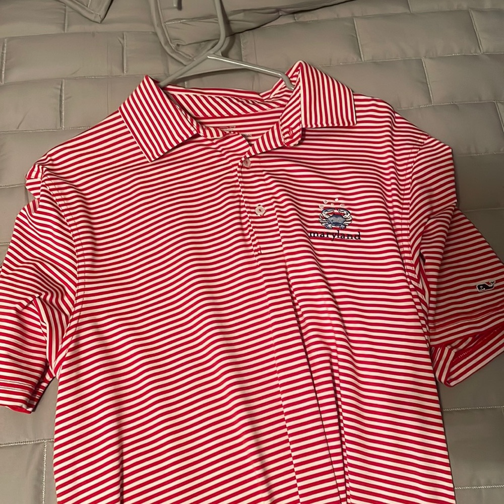 Vineyard Vines Performance Maryland Crab Red Stripped Golf Polo Large